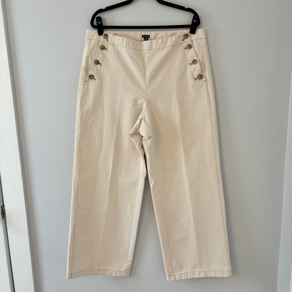 High-Rise Wide-Leg Sailor Pants - Herringbone Cream - Picture 2 of 12
